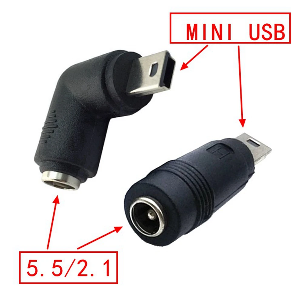 Feminino para Mini USB conector macho, DC para T-Port adaptador de alimentação, 5Pin, DC5.5 * 2.1, 5mm