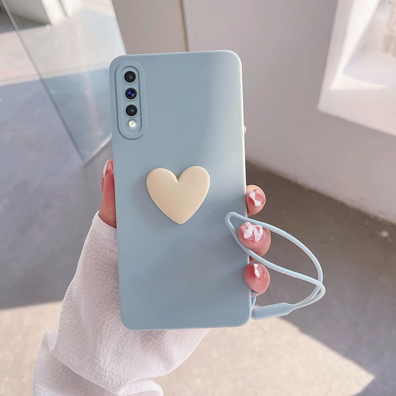 A 50 70 Love Heart Silicone Wrist Strap Case For Samsung Galaxy A50 A30 A20 A30s A70 A7 2018 Lanyard Soft Cover A20s A21s A50s