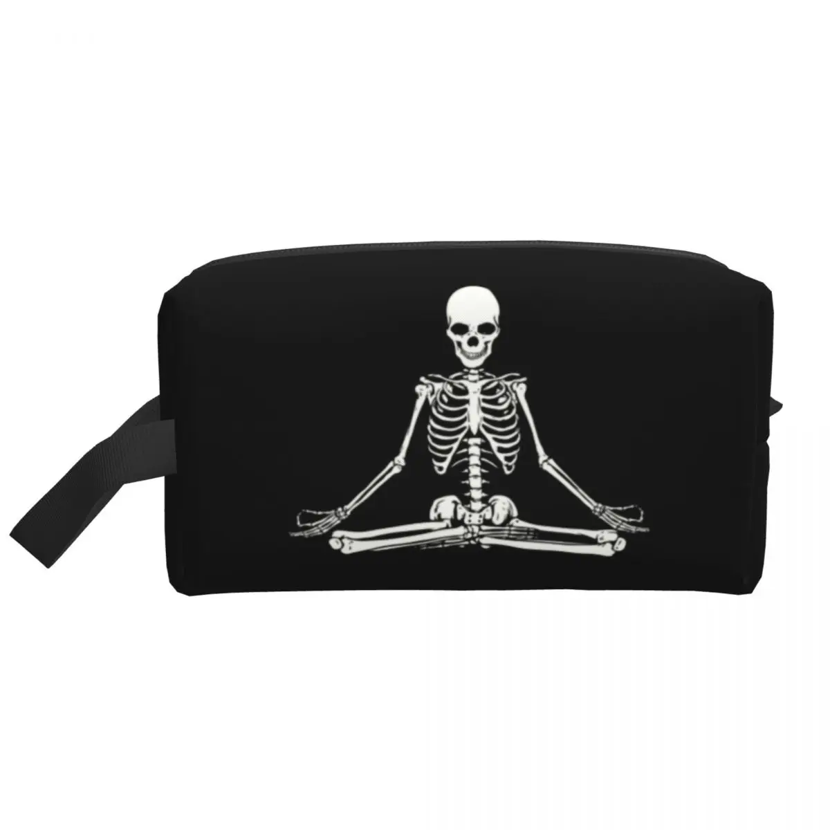 Custom Meditating Skeleton Toiletry Bag for Yoga Spiritual Skull Buddhism Aum Makeup Cosmetic Ladies Storage Dopp Kit Case