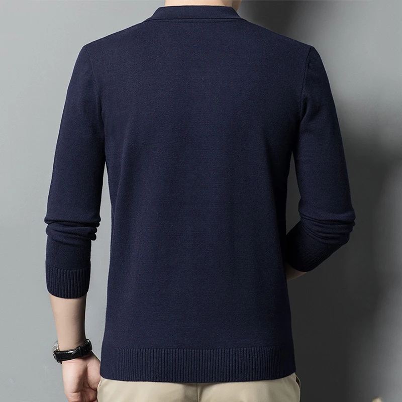 Lapel knit sweater spring and autumn thin section sweater men's casual solid color sweater