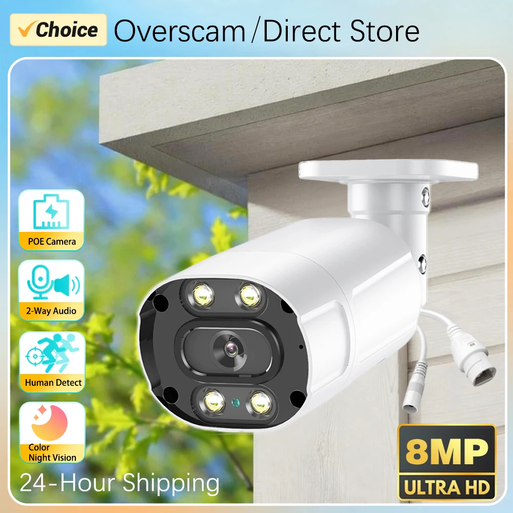 Ultra HD 4K 8MP Outdoor POE Camera 3840 x 2160p Bullet IPC Security IP Camera Outdoor IP67 Waterproof  Two-Way Audio CCTV 5MP