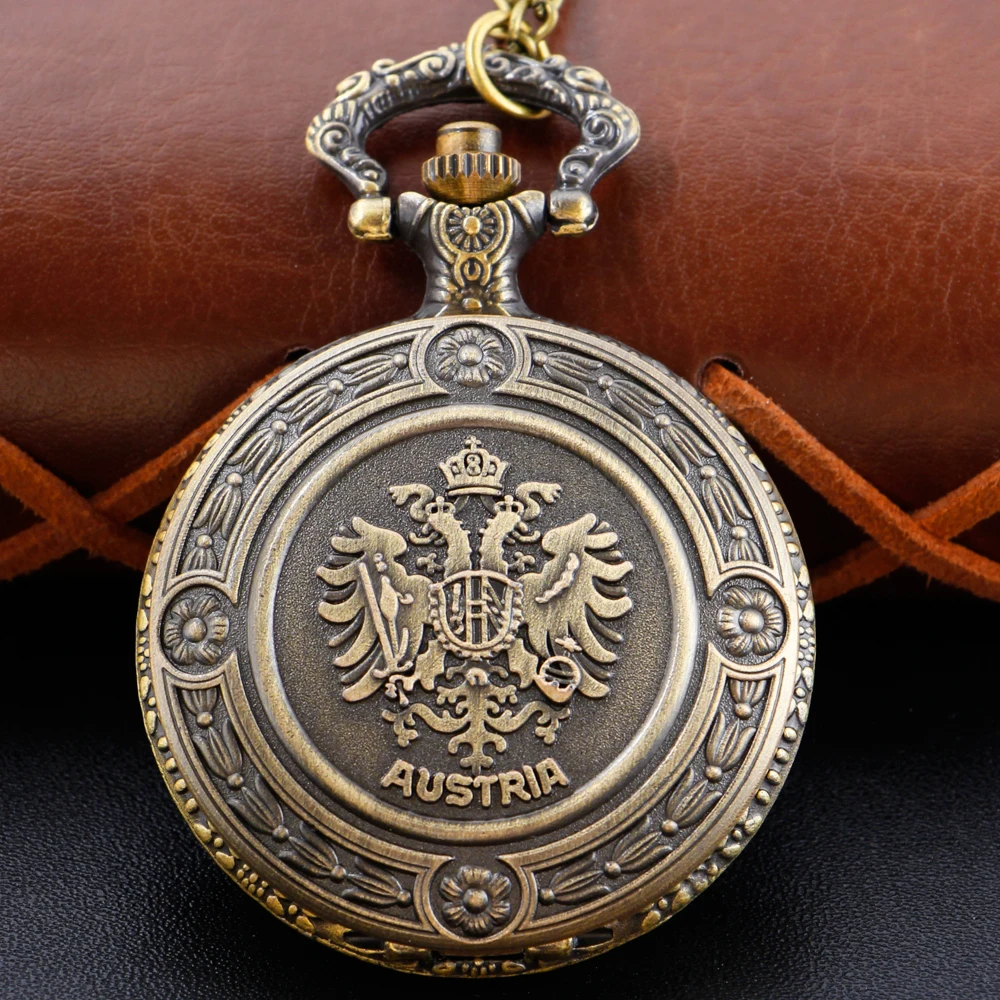 Austrian Classic Emblem Quartz Pocket Watch para Homens e Mulheres, Colar de Corrente, Acessórios Pingente Retro, Relógio, Presente De Férias