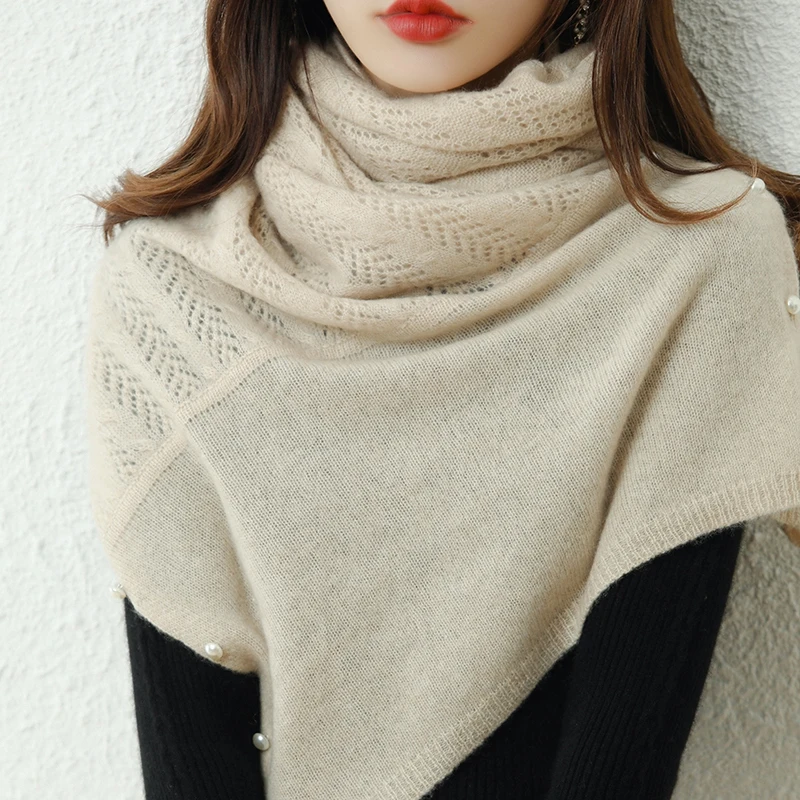 Ladies Spring Autumn Sweater Scarf 100% Wool Knitted Cardigan Shawl Solid Color Keep Warm Woman\'s Clothes Multifunctional Shawl