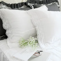 Pillowcase White Pillow Case Cotton Embroidery Princess Pillow Cover Pillow Bed Custom Europe Ruffle Elegant Room Home Decor
