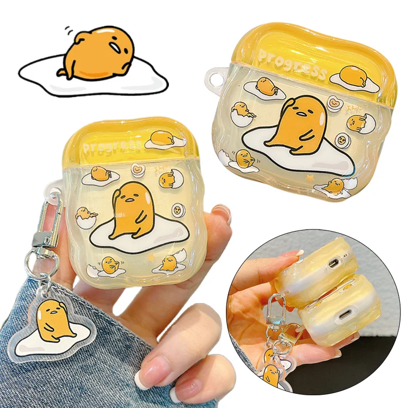 Gudetama حقيبة سماعة الاذن ل Airpods 1/2 3 4 Pro الكرتون بولي TPU سماعة رأس مزودة بتقنية البلوتوث للصدمات واقية قذيفة مع قلادة الهدايا