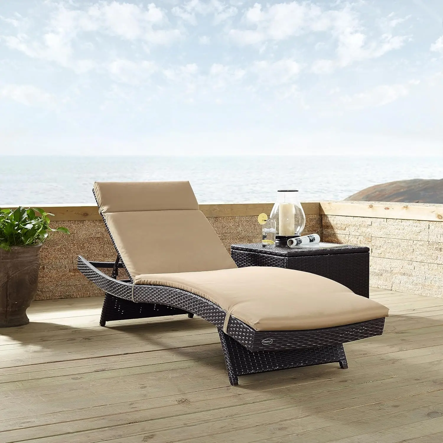 Biscayne Reclining Wicker Outdoor Chaise Lounge Chair for Patio, Deck, Backyard, Poolside, Mocha