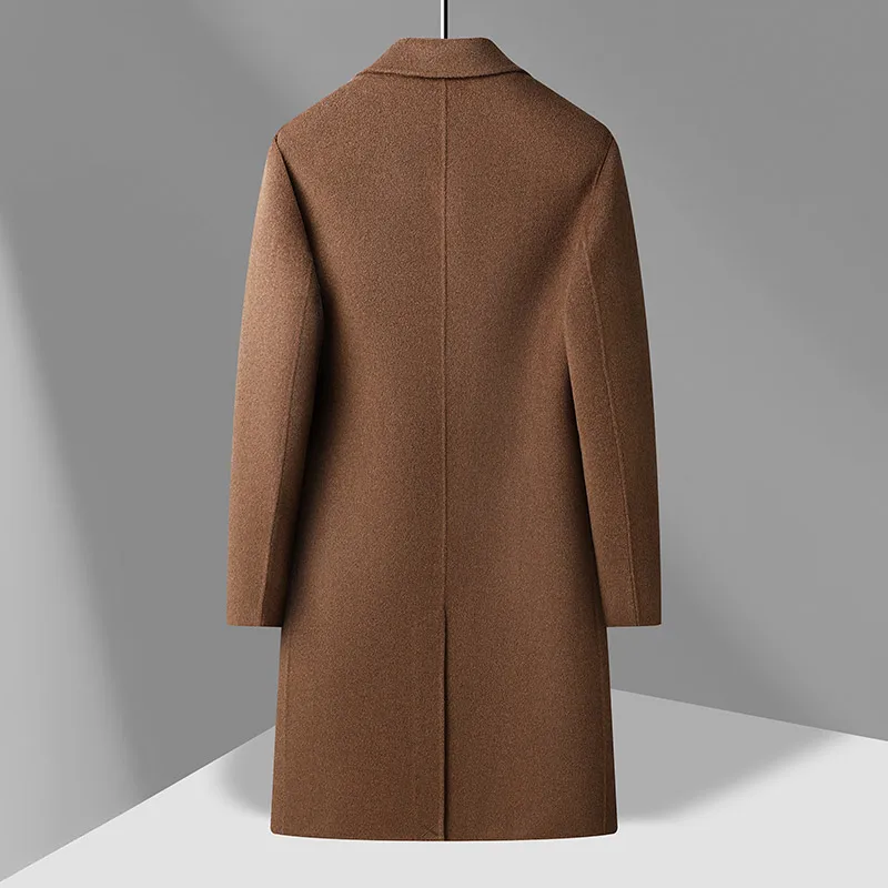 Men Classic Elegant Sheep Wool Coat Timeless Style Cashmere Overcoat Double Breasted Back Slit Lightweight Warm Outfits Timeless