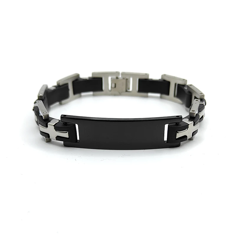 Personalize Cross Custom Name Text Men Stainless Steel Bracelet For Women Smooth Engrave Logo Id Bracelets Gift Jewelry