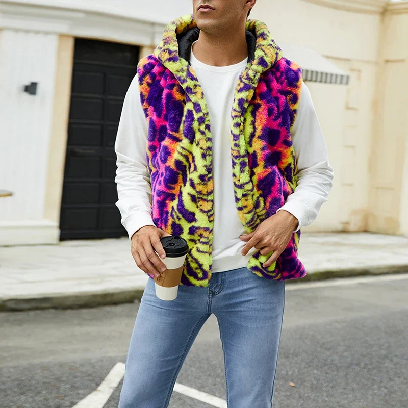 

Мужской жилет, повседневная весенняя куртка с леопардовым принтом, толстовка из искусственного меха, кардиган для осенней верхней одежды, уличная одежда