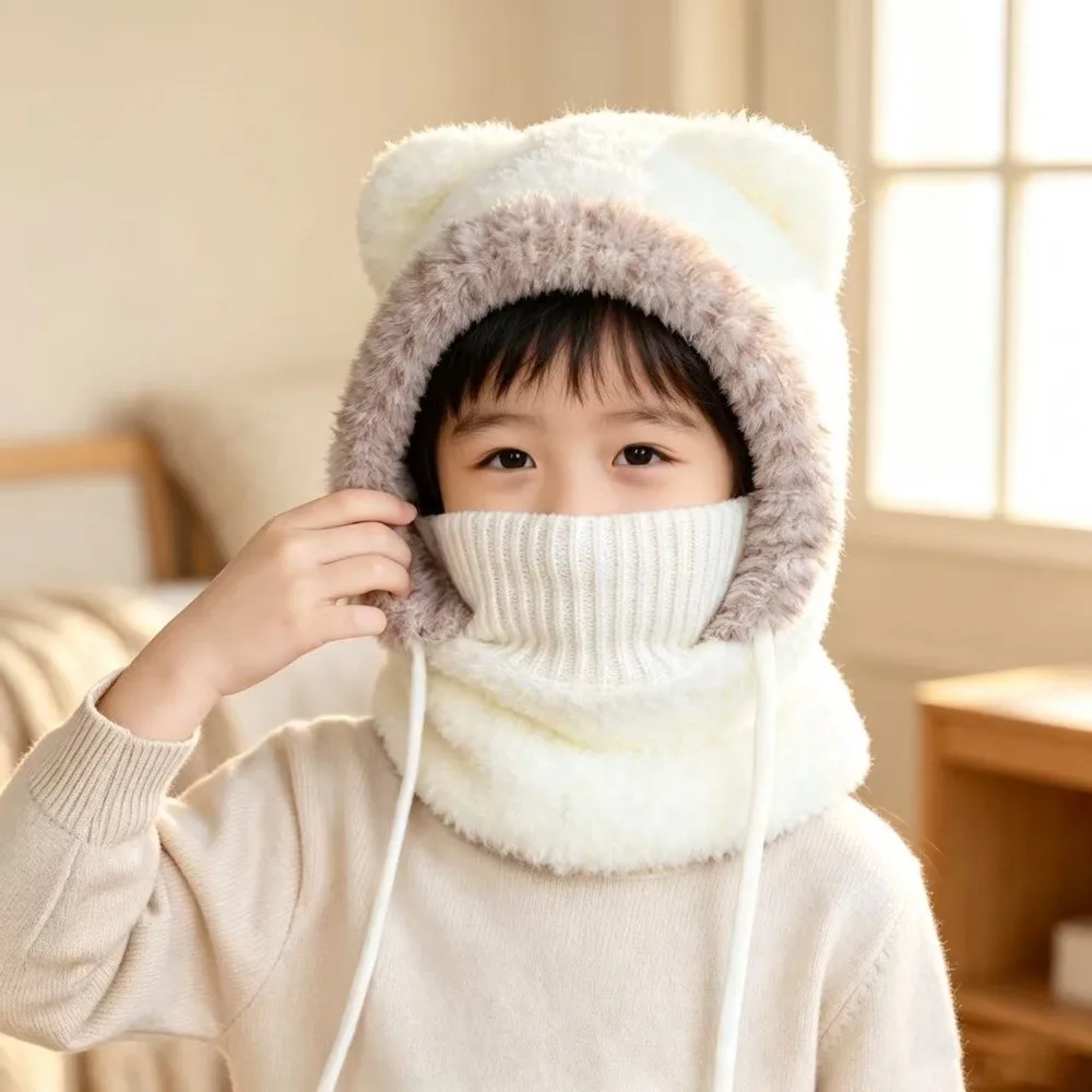 Dog Ear Cap Thickened Hooded Scarf Hat Fluffy Integrated Kids Winter Beanie Cute Windproof Thick Warm Balaclava Girls