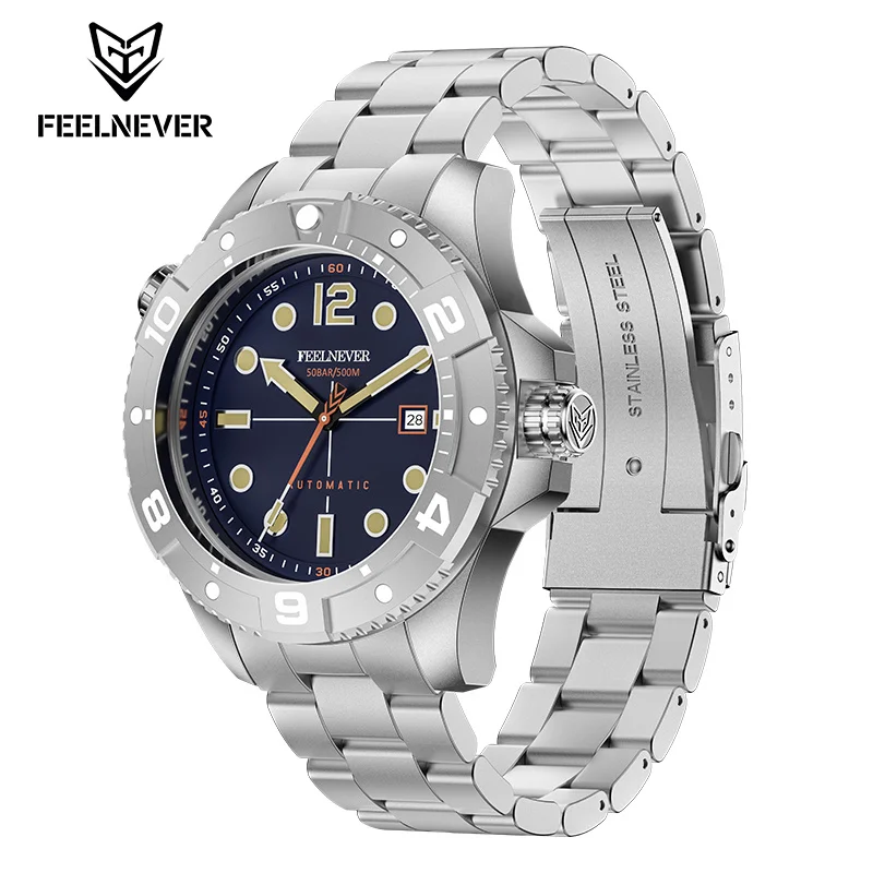 FEELNEVER Luxury Man Watch NH35 Solid Stainless Steel Bracelet Luminous Watches Sapphire Crrystal Calendar Business Mens Watch