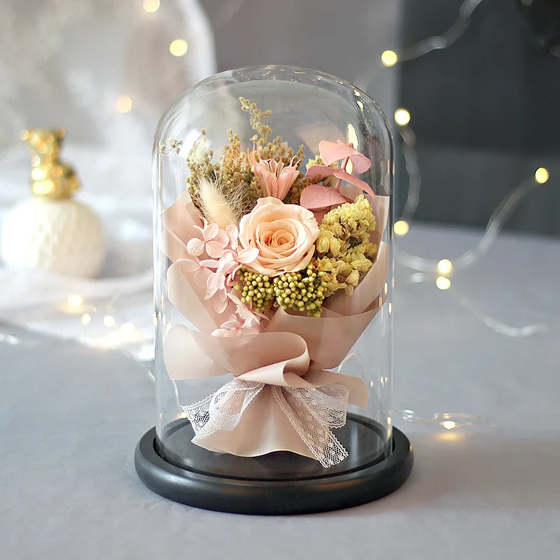 

Preserved Eternal Rose in Glass Dome Home Decor Dry Flower with Lights Galaxy Valentine's Day Gift for Girlfriend's Christmas