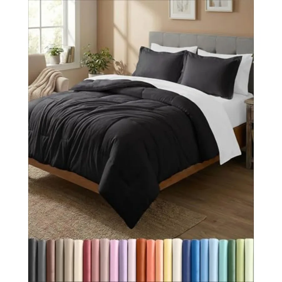 

Black Bedding for All Seasons - Bed, 1 weight Comforter 1" x 90" and 2 Pillow Shams (20" x 36") Box Stitched Down Alternative,