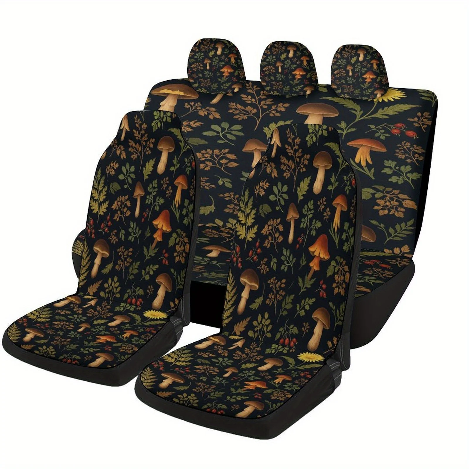 

Mushroom Forest Pattern Themed Car Seat Cover Set For Most Cars, Fashionable Novelty Car Seat Protector Covers Full Set, Univers