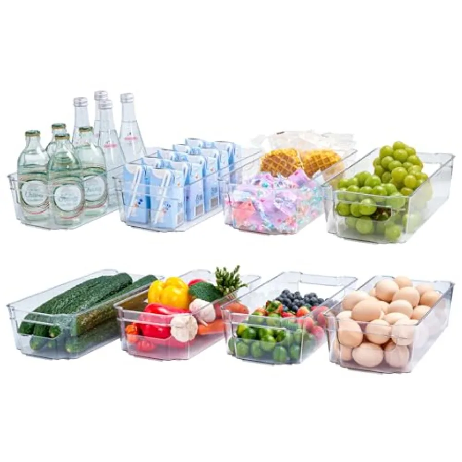 

Curated Picks 8 Pack Clear Plastic Storage Bins, Pantry Organizers and Storage with Handles, Clear Storage Containers for Fridg