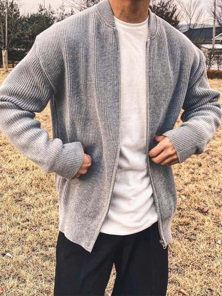 

Men's Pure Color Knitted Cardigan Jaet Casual Versatile Autumn Winter Faion Simple Sle Zipper Closure Polyester Fiber