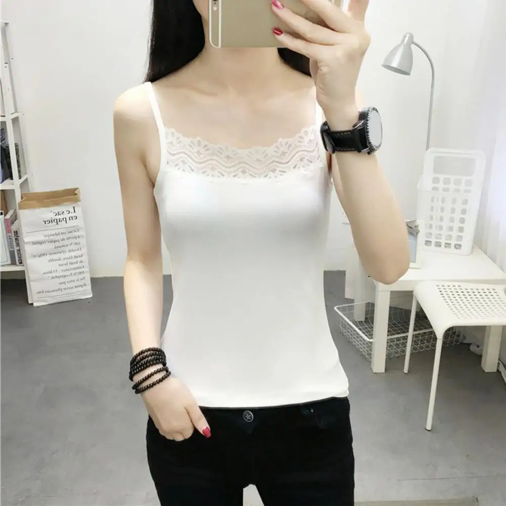 Chic Lady Tank Top Breathable Women Top Square Neck Friendly to Skin Lady Tank Top  Dress-up