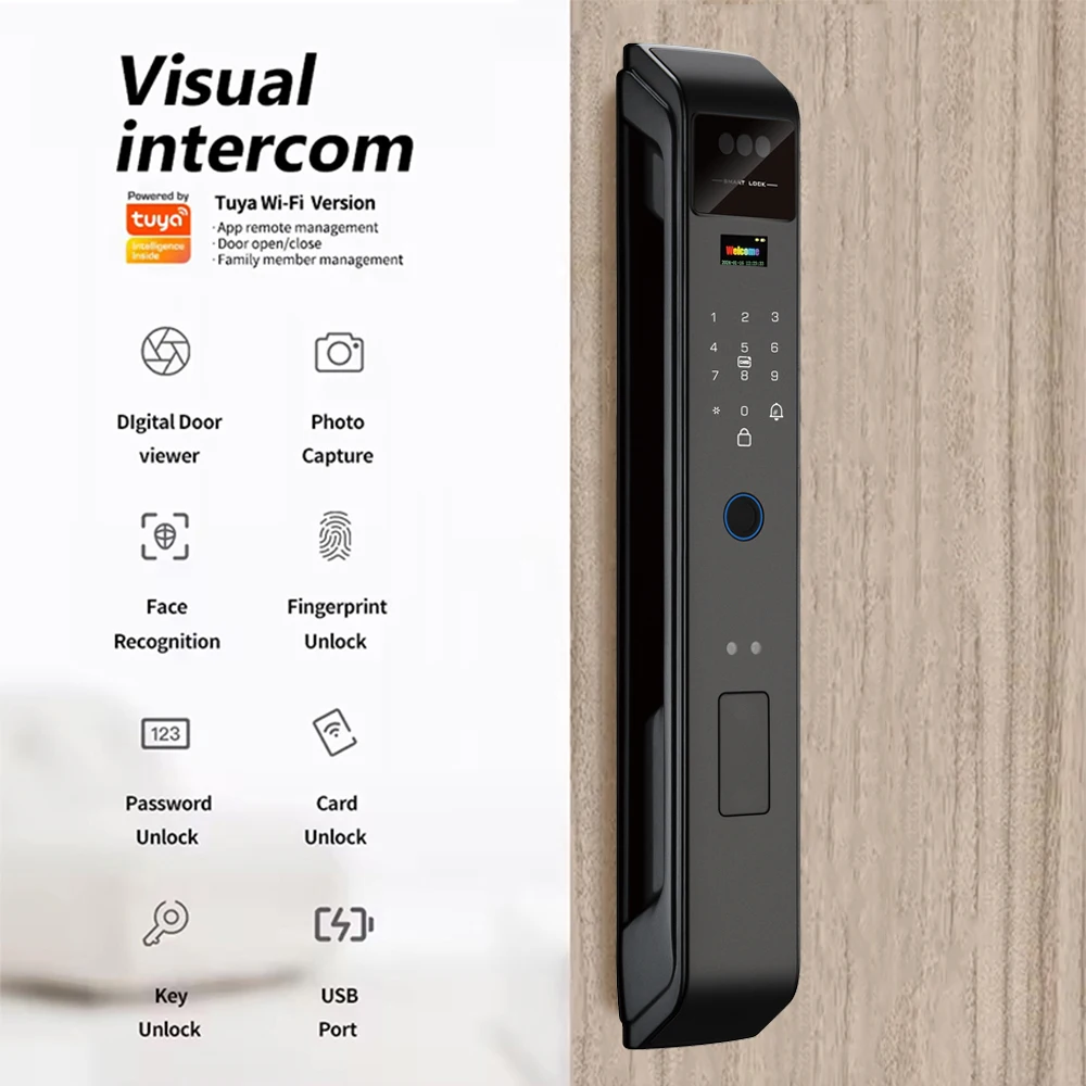 001 Cerradura de puerta inteligente con teclado electrónico NFC reconocimiento facial 3D código Digital y llave huella digital WiFi Rifd Cerradura Intelige