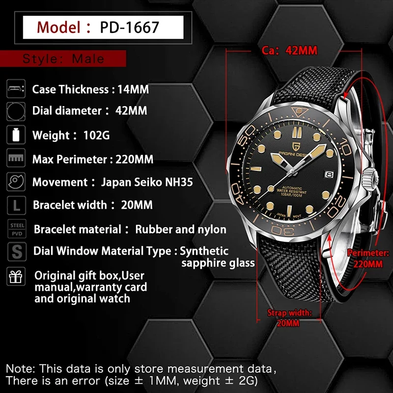 PAGANI DESIGN 007 Series Diving Watch NH35A Men Automatic Mechanical Watch Stainless Steel Sapphire Crystal Relogio Masculino