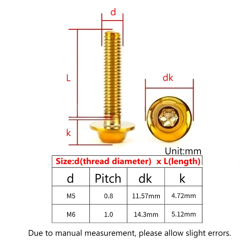 1PCS M5 M6 304 Stainless Steel with titanium burn colourful Torx Flange button head screw Torx Thick Head Screw for Motor Bike