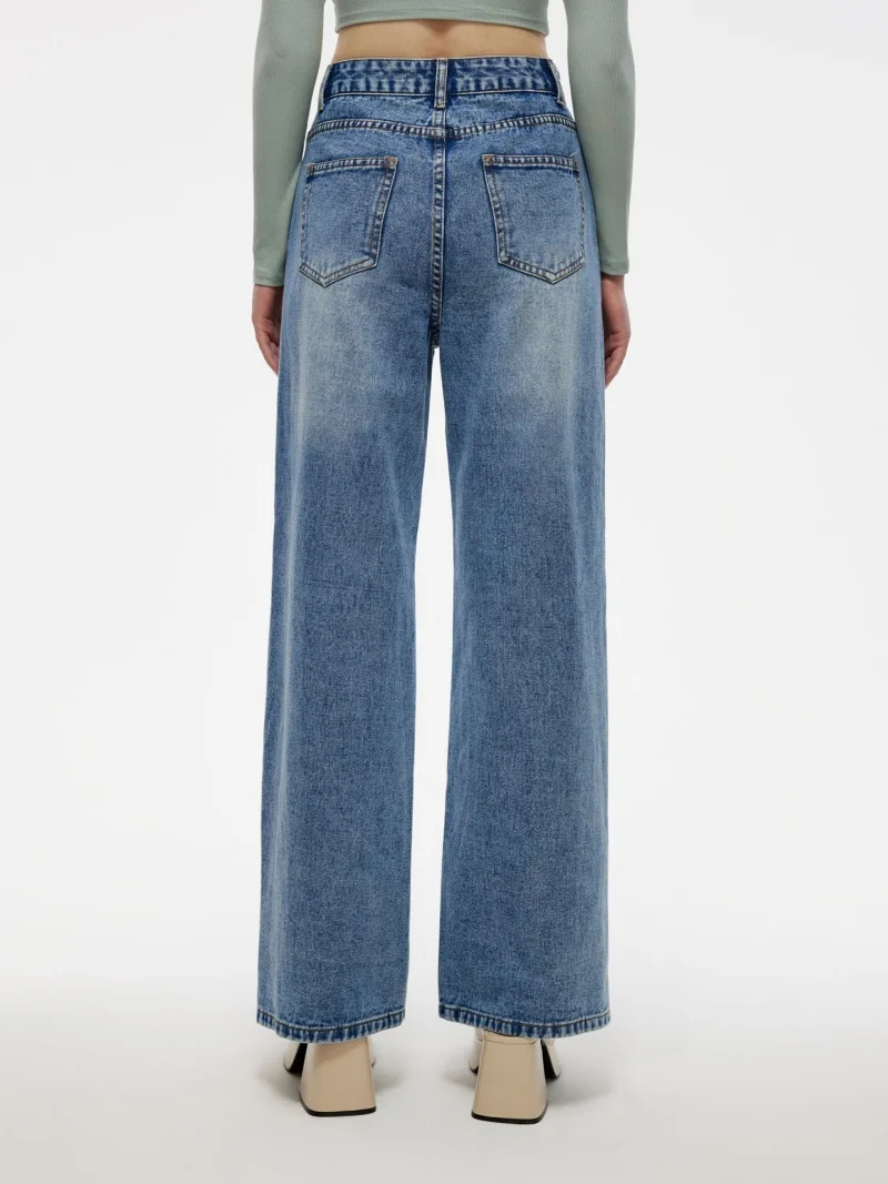 streetwear 워시 기본 데님 바지 가을 옷 여성 하이 웨이스트 패치 워크 스트레이트 청바지 여성 캐주얼 올 매치 진 바지