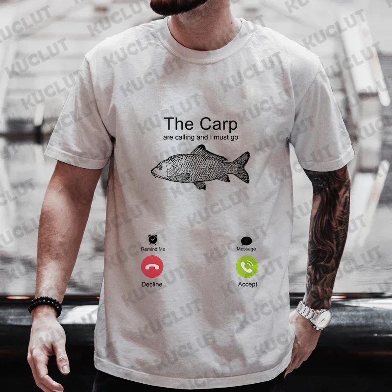 Fishing The Carp Are Calling and I Must Go Funny Vintage Men\'s T-Shirt New Fashion Summer Casual Harajuku Tshirt Printed Men Top