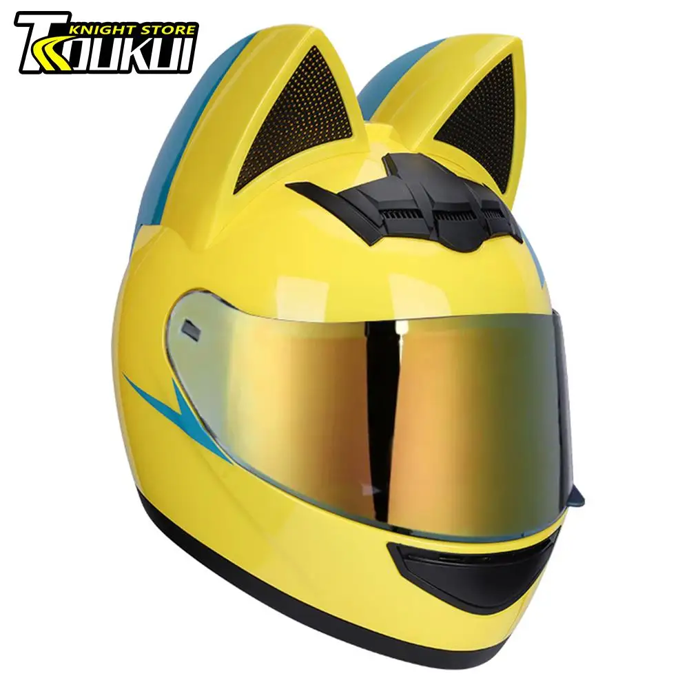 

Woman Helmet Motorcycle Ear Cat Casque Moto Full Face Helmet DOT Approved Female Helmet For Girls Capacete De Moto Motocross