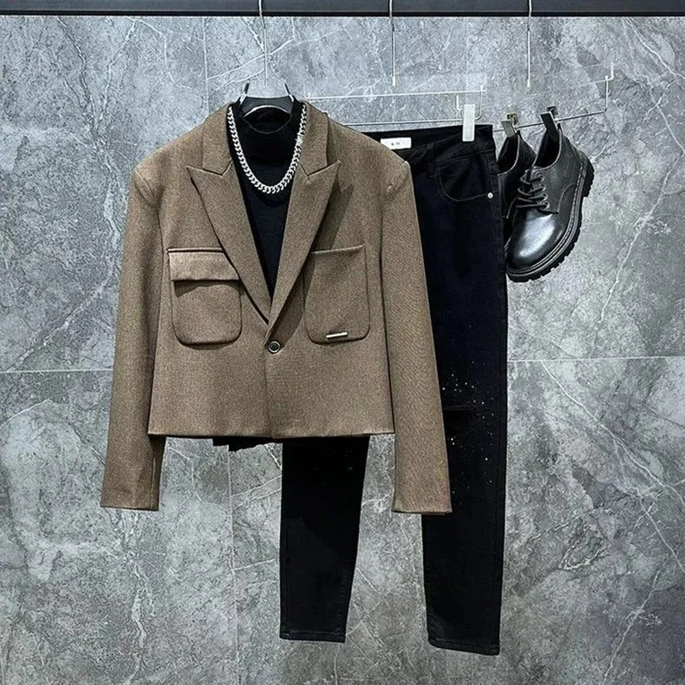 

Новая зимняя мужская куртка-блейзер однотонного цвета с длинным рукавом в американском ретро-стиле, модная, простая, повседневная, свободного кроя, для мужчин