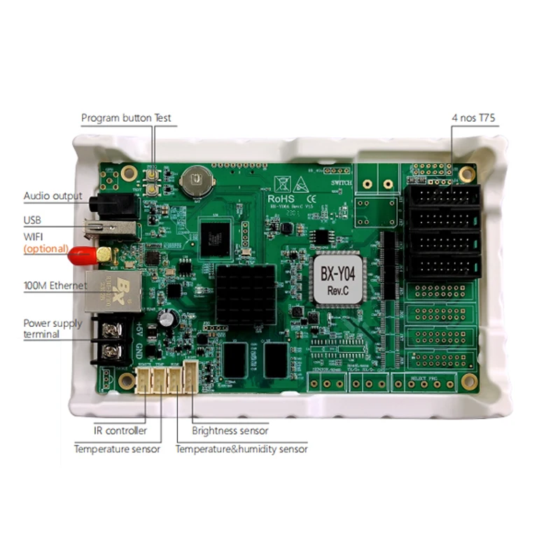 Imagem -05 - Wifi Full Color Assíncrono Cartão de Controle de Led 512*1281024*64 Pixels de Rede e Vídeo Cluster Remoto Usb Controlador de Led Bx-y04