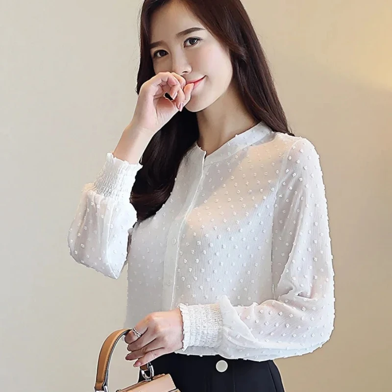 Fashion Women Blouses Spring Long Sleeve White Shirts Office Lady Elegant Tops Chiffon Clothing