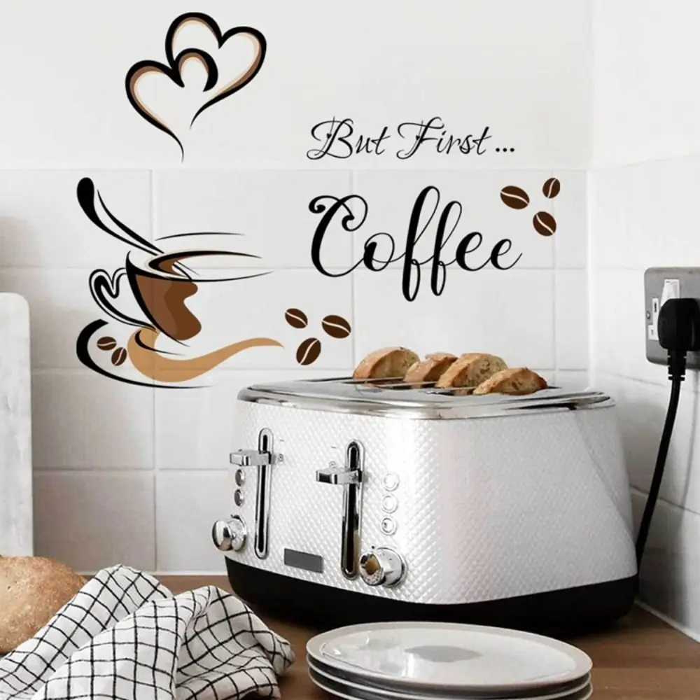 Creative Self-adhesive Coffee Cup Pattern Stickers Coffee Cup Waterproof English Wall Stickers PVC Home Decor