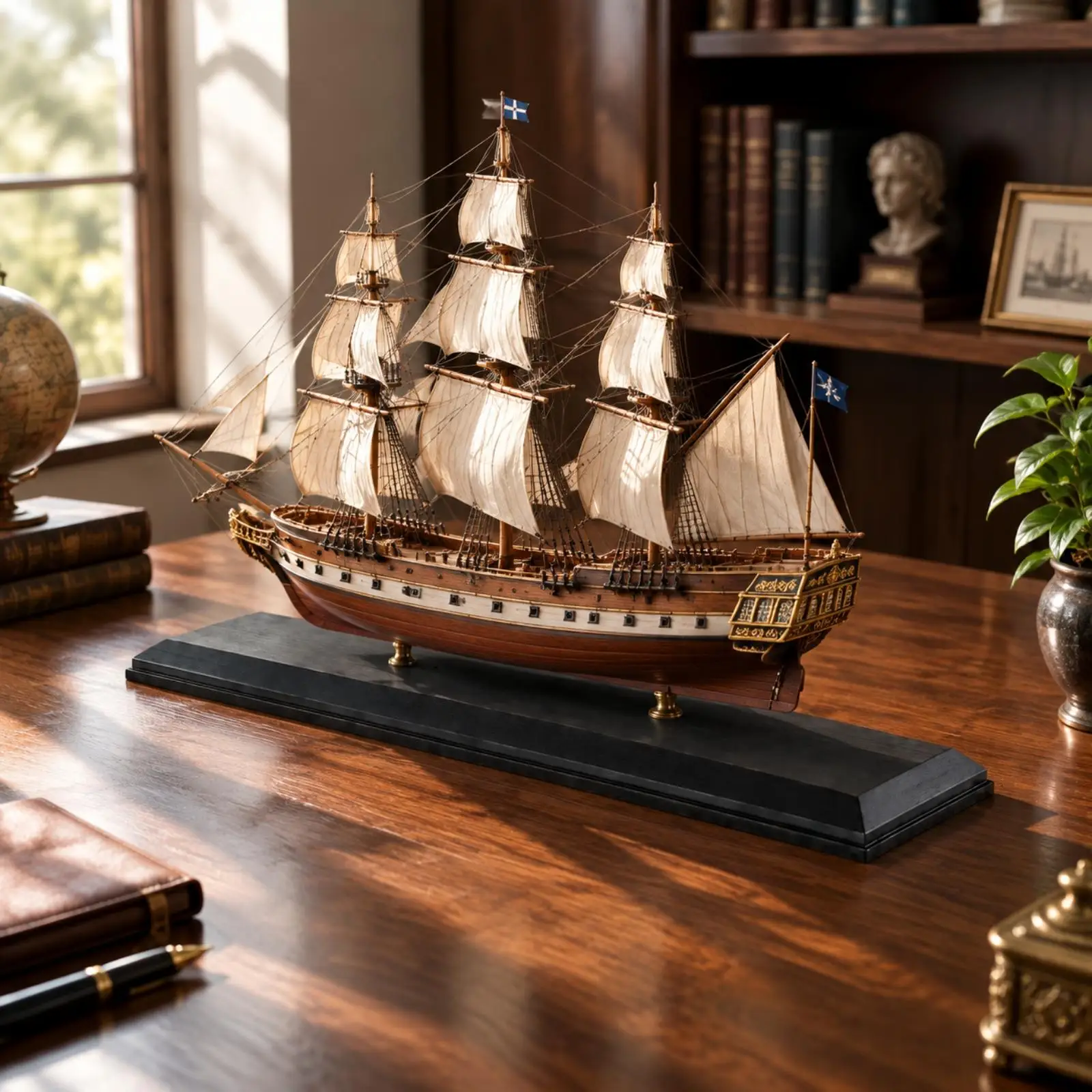 Wooden Warship Display Plinth Rectangular Base with Angled Sections for Model Ship Showcase Desk Stand