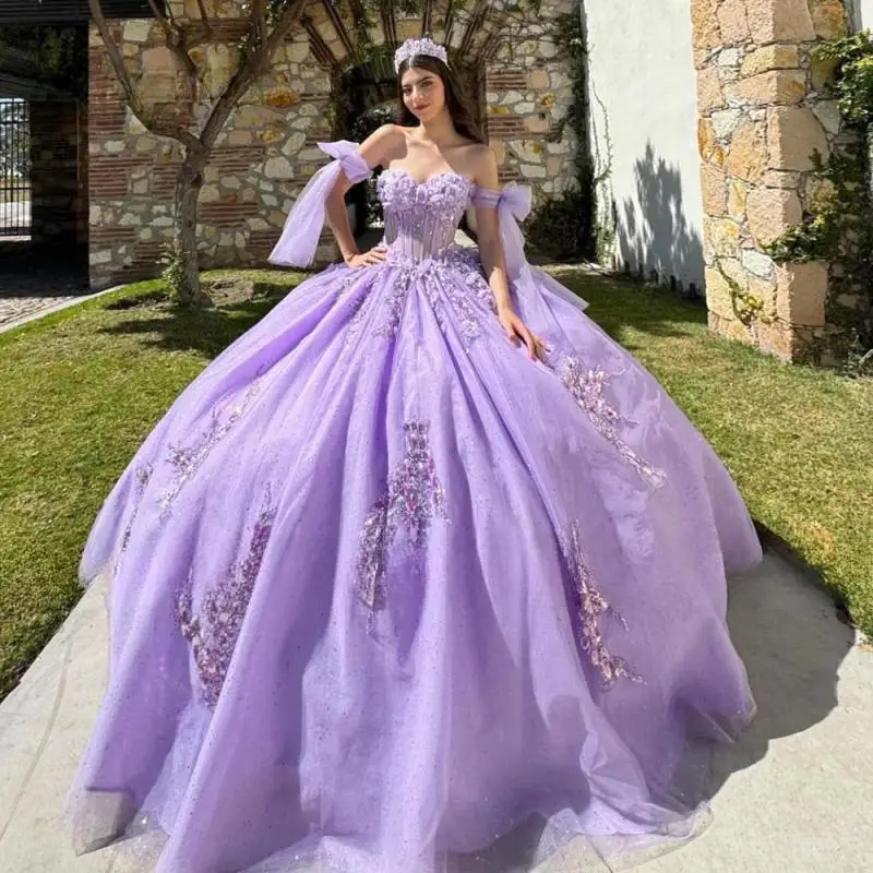 

Elegant Violet Princess Ball Gown Quinceanera Dress 2025 Beading 3D Floral Purple Sweet 16 Dress XV Vestido De 15 Customized