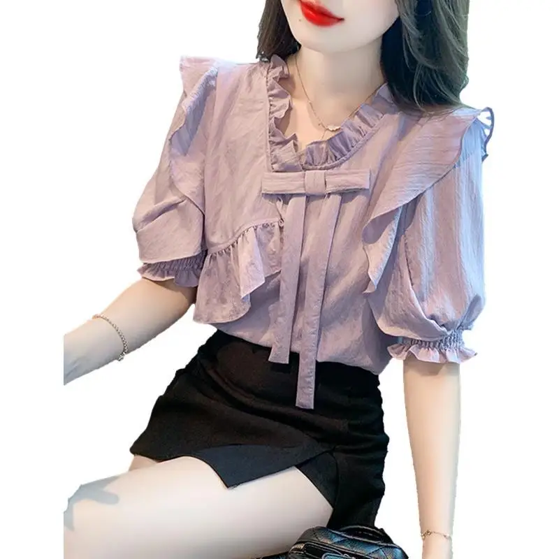 

Short Sleeve Shirts Womens Jacquard Patchwork Pintuck Cropped Shirt Party French Artistic Preppy Student Youthful Modern Glam