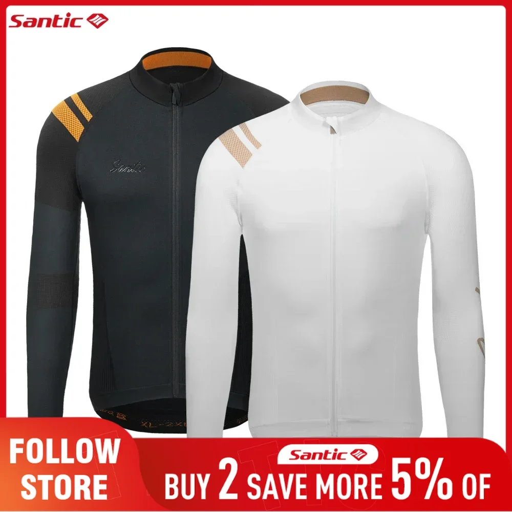 Santic Men's Cycling Jersey Spring Autumn Seamless Long Sleeved Bicycle Clothing Outdoor Quick Dry MTB Road Riding Bike Jersey