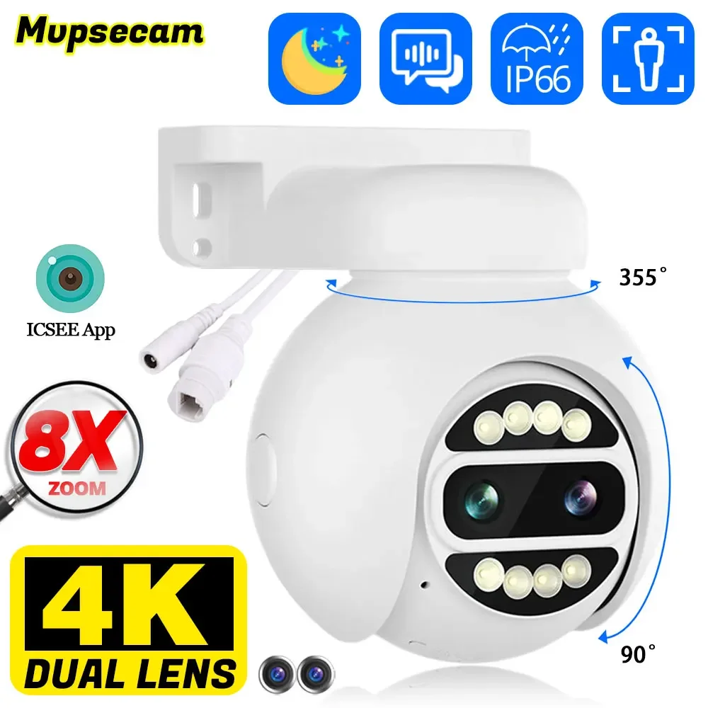 4K 8MP Dual Lens POE IP Camera ONVIF For NVR System Outdoor Waterproof 8X Zoom Security Surveillance CCTV IP Camera Smart PTZ