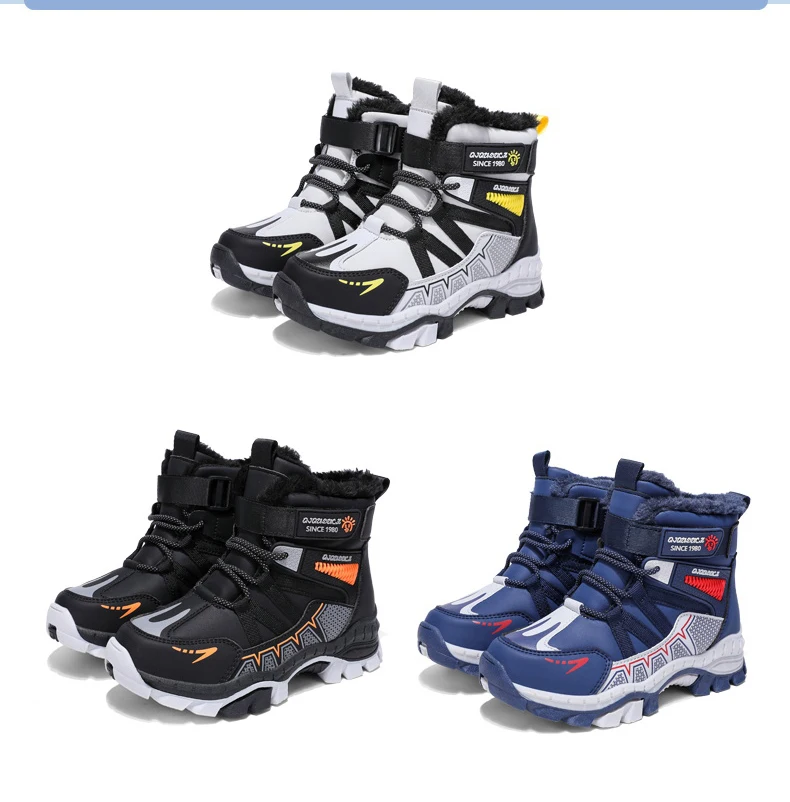 Kinder Outdoor Schneestiefel Winter Mode High-Top Warme Plüsch-Wanderschuhe Bequeme Rutschfeste Wanderschuhe Jungen Outdoor-Sneaker – Detail 7