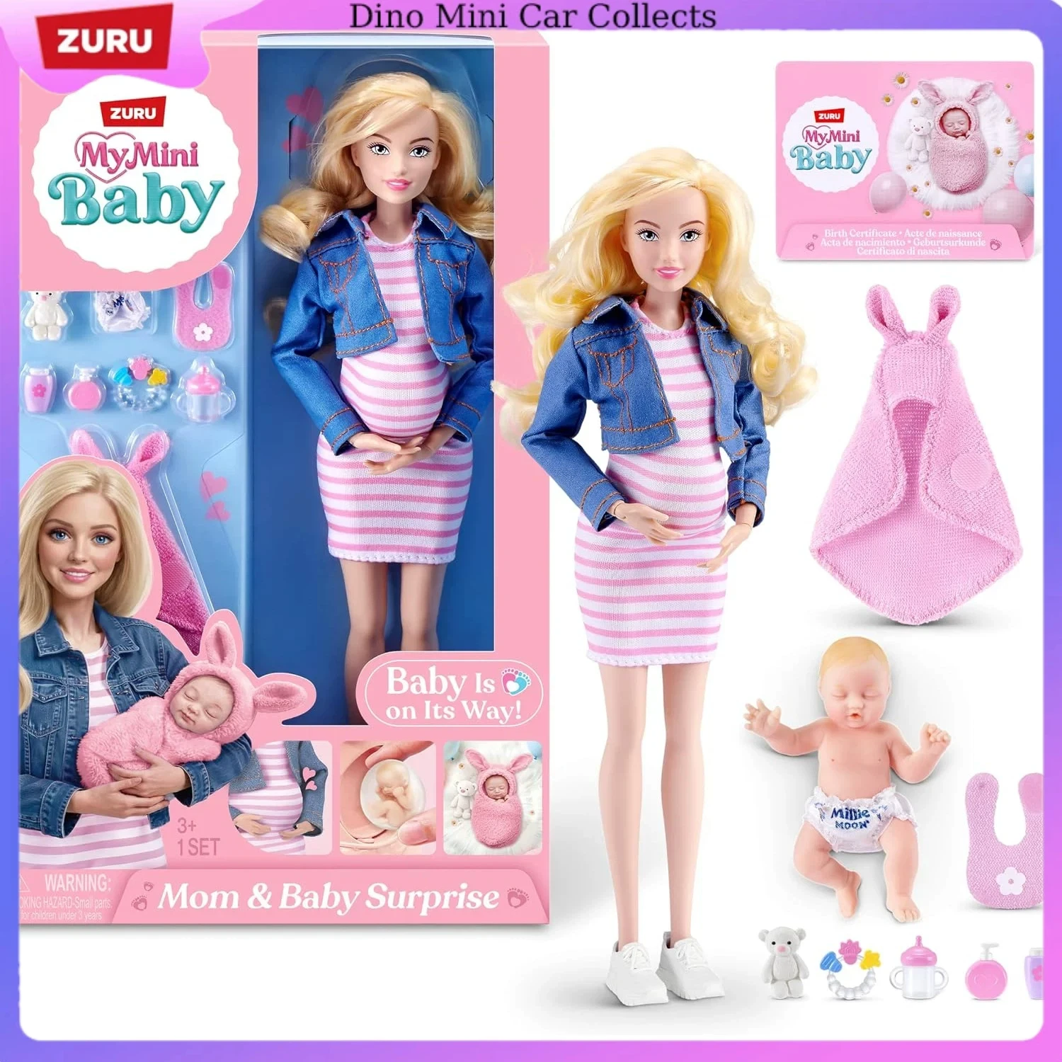 ZURU My Mini Baby MomBaby Original Surprise Pregnant Mother's Abdomen with Real Baby Education Role Playing Toy Birthday Gift