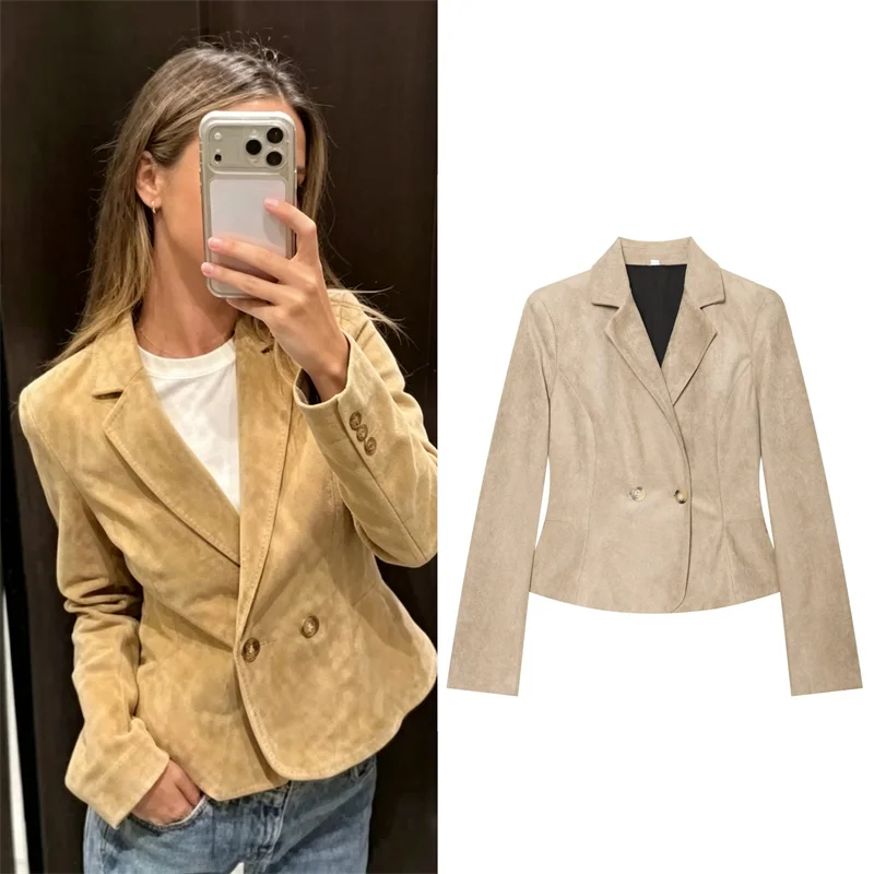 Guobioziy Women's Jacket 2026 Early Fall New Arrival Fashion Long-Sleeve Notched Collar Shoulder-Padded Short Blazer