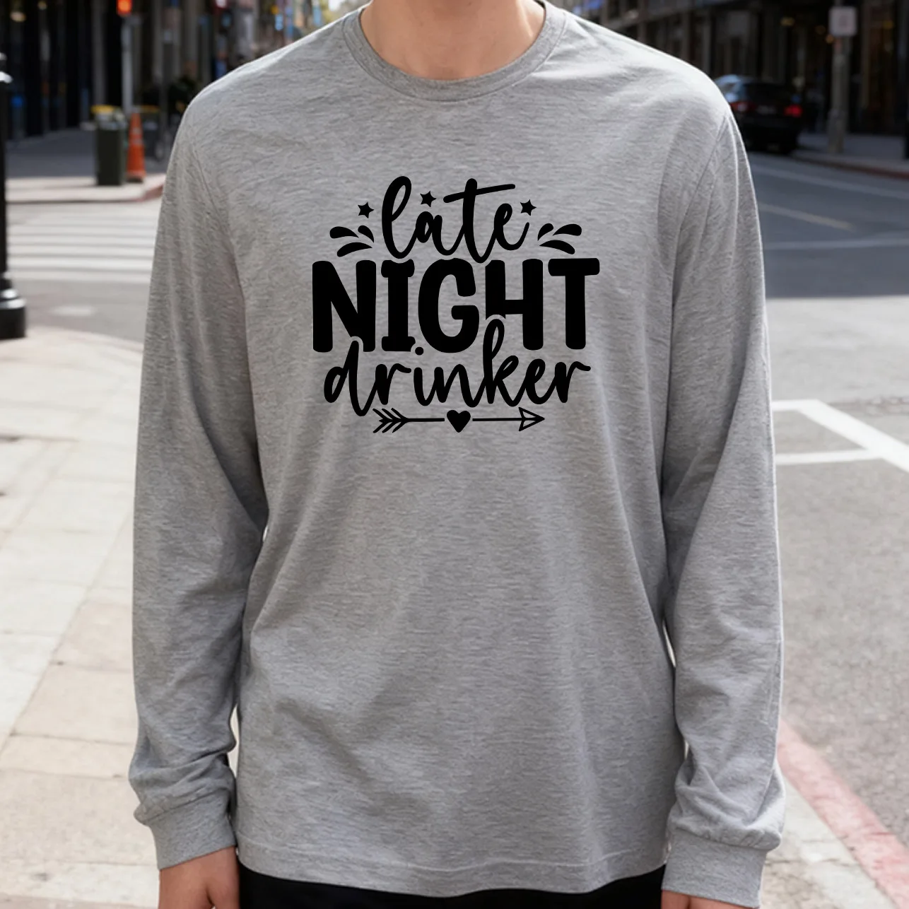 Late Night Drinker Men's Long Sleeve Tee 100% Cotton 180g Crew Neck Casual Daily Style Soft and Breathable