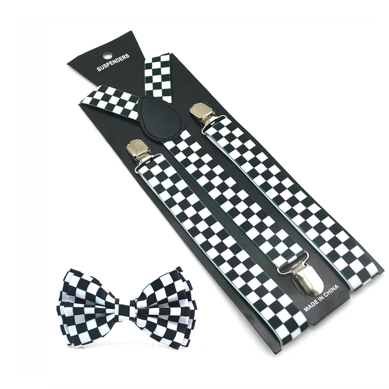 1 Juego de tirantes informales con diseño novedoso a cuadros a la moda, conjunto de pajarita con tirantes de mariposa para mujeres y hombres, conjunto de regalo con tirantes