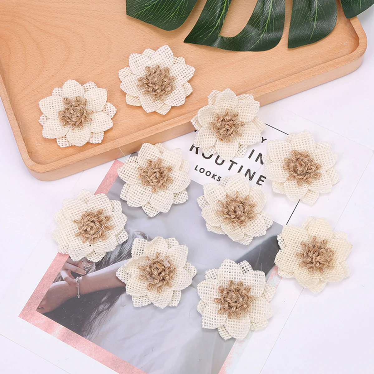 

10pcs Handmade Jute Flowers Sackcloth Wedding Accessory Party Decoration Christmas Decor Craft DIY Table Objects