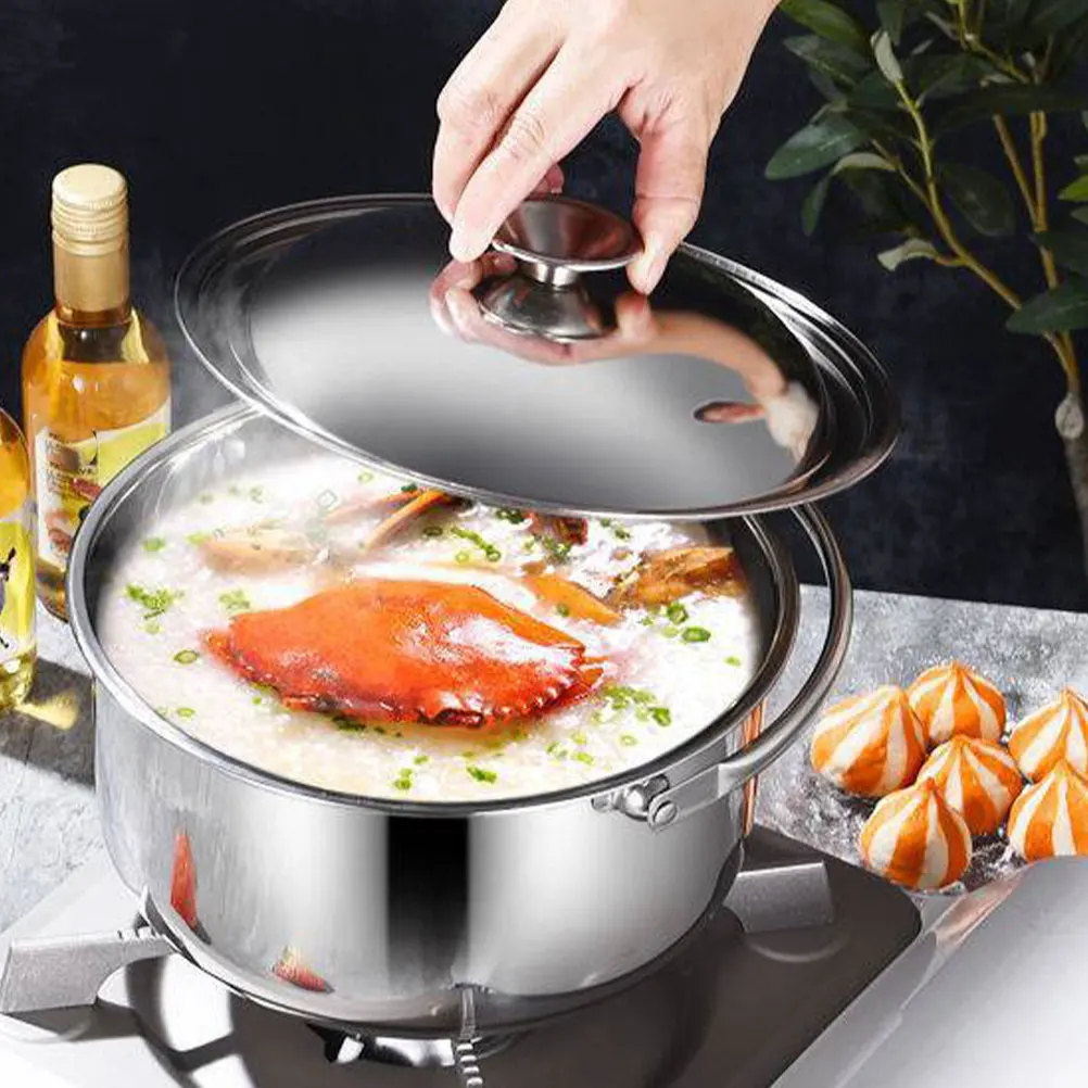 

Stainless Mixing Bowl with Handle Large Steel Stock Pot for Ramen Soup Cooking Steam Prep Induction Compatible Pan