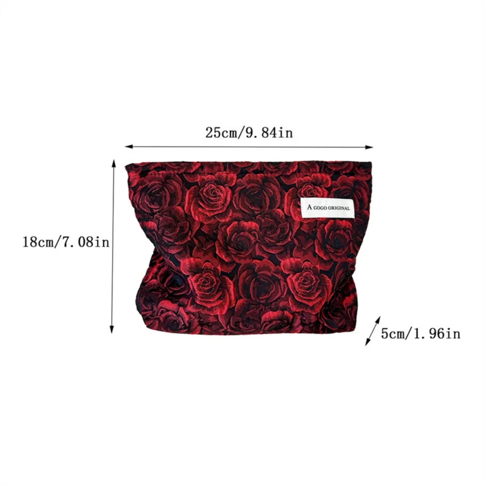 1 PC Retro Red Rose Large Makeup Bag Women Inner Portable Travel Toilet Handbag Versatile Skincare Sanitary Napkins Storage Gift