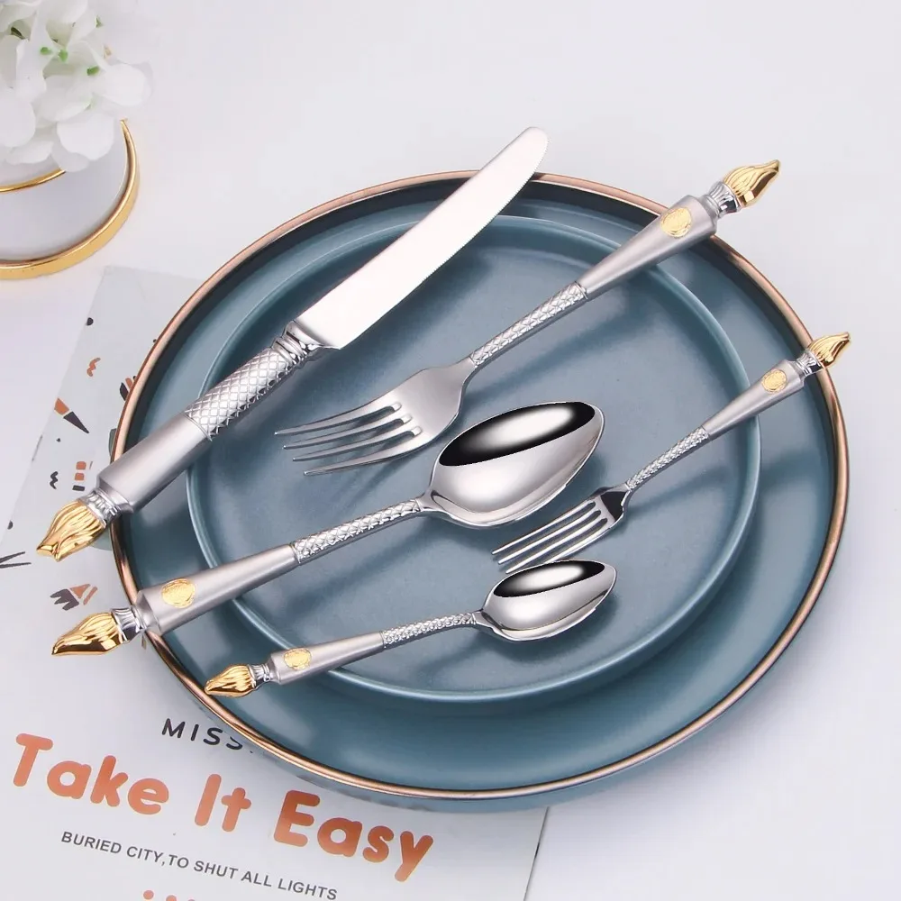 

Tableware Stainless Steel Cutlery Set Western Dinner Set Silver Knife Fork Spoon Kitchen Utensils 5Pcs 10Pcs 15Pcs 20Pcs