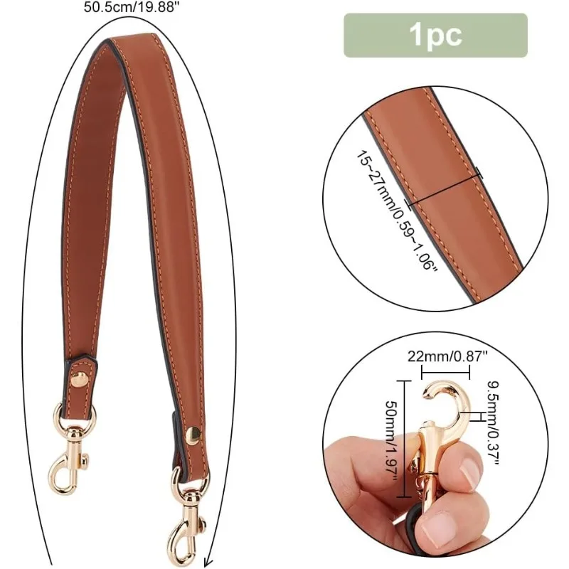 Brown Genuine Leather Handle Purses Strap 50cm(20 Inch) Purse Straps Replacement Shoulder Bag Strap with Clasps for Handbag