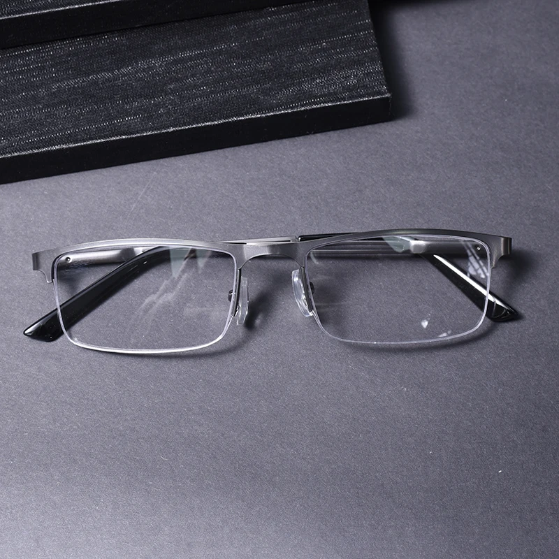 Schwarze Halbrahmen-Lesebrille für Herren, quadratischer Metallrahmen, Lesebrille gegen Alterssichtigkeit, Blaulichtfilter, Lesehilfe +1,25 1,75 2,25 2,5
