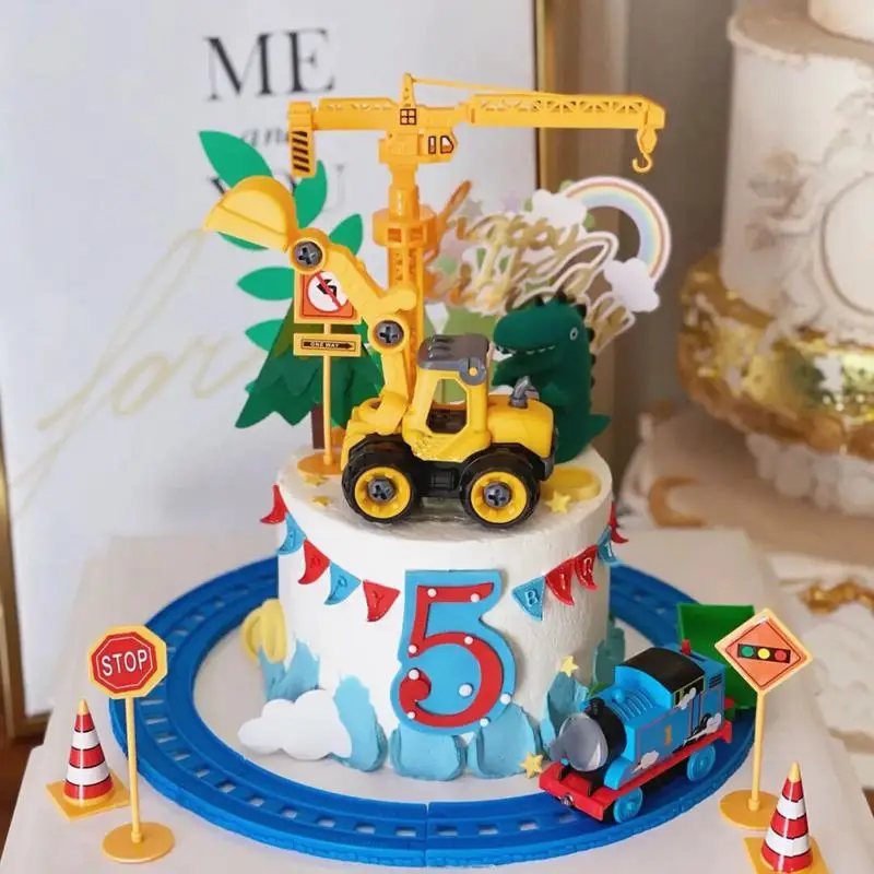 Construction Birthday Cake Topper Decor Crane Tractor Car Party Construction Party Gift Boy 1st Birthday Baby Shower Cake Baking