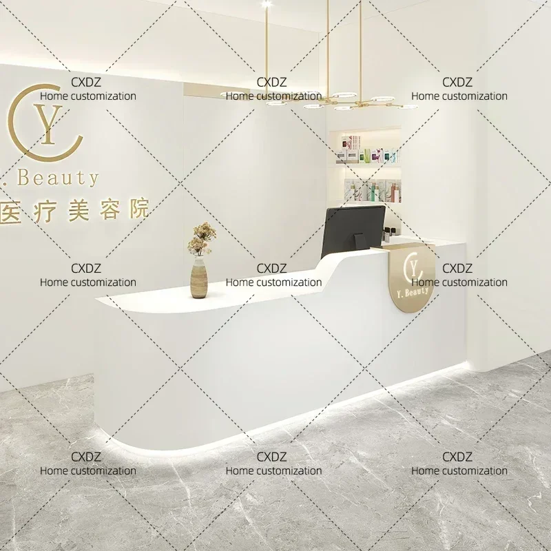 XXSalon Center Table Wooden Furniture Aesthetic Reception Counter Service White Desk Welcome Comptoire Accueil Trendy Furniture