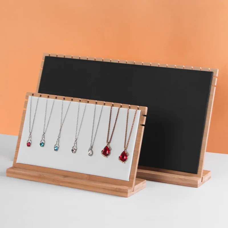 

Removable Bamboo Jewelry Necklace Stand Display Wholesale Jewlery Storage Soft Surface Pendant Organizer Luxury Necklace Holder